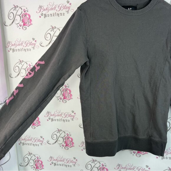 Cotton On long sleeve top La Ga Dark Gray Crewneck with Pink Lettering - Picture 5 of 13